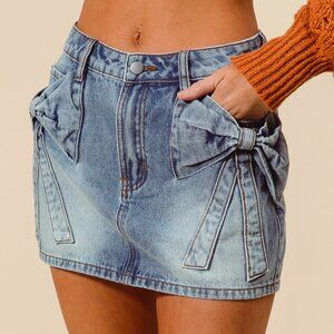 NWT Ladies So Me BOW KNOT POCKET DENIM MINI SKIRT - Large